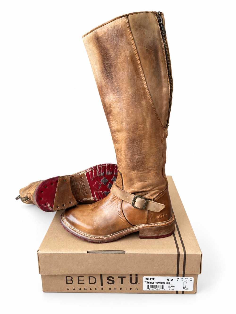 BED STU Glaye Tan Leather Tall Equestrian Boots Size 6 Like New w/ Box